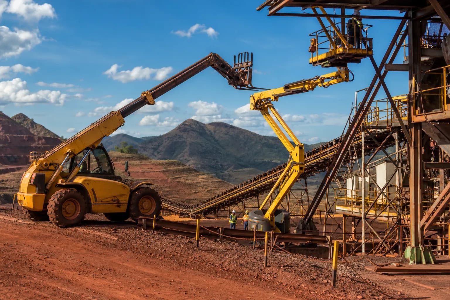 Guindaste e manipulador em área de planta de beneficiamento no Quadrilátero Ferrífero